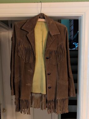 Vintage Pioneer Wear Brown Suede Fringe Leather Jacket